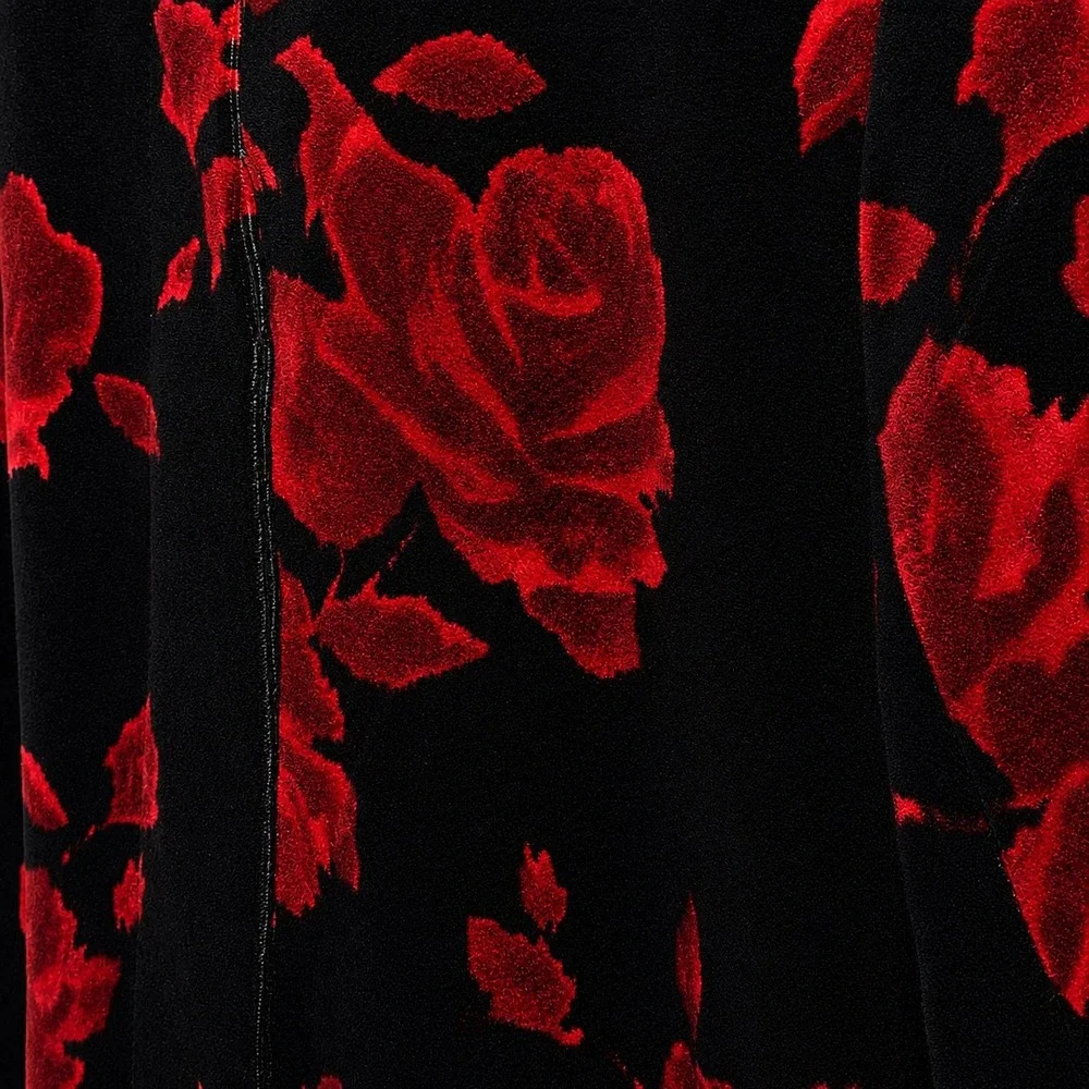 Talbots Red Rose Floral Velvet Jacket Size 2 Black Cotton Blazer Holiday Winter